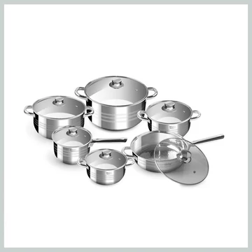 Perfect Home Diamond Set de vase din inox cu 6 piese, cu capace de sticlă 14722