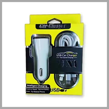 Încărcător auto pentru bricheta mașinii | 2 x USB | 3 tipuri de cabluri: micro, type C și iPhone | Alb SLH4304
