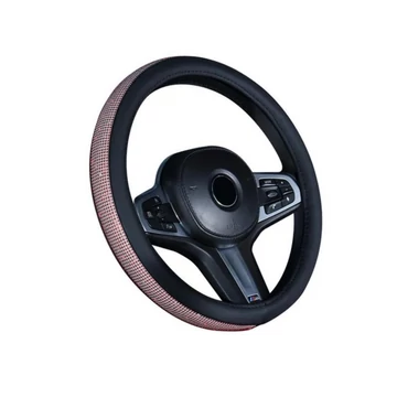 Husă pentru volan | cu strasuri | cu margine din piele neagră | roz deschis | 38 cm SLH5936