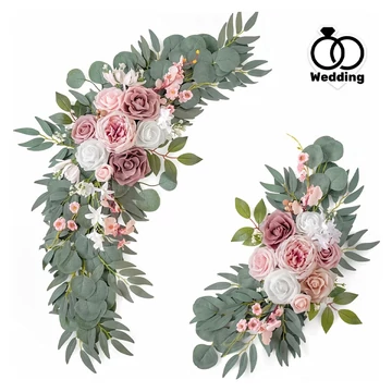 2 coronite elegante cu trandafiri artificiali pentru altar sau panou de nuntă XJ1773814
