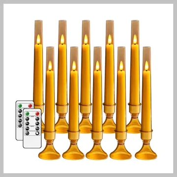 Set de 10 lumânări decorative fără flacără cu telecomandă și suport – AURIU – PX879351-4