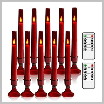 Set de 10 lumânări decorative fără flacără cu telecomandă și suport – ROȘU – PX879351