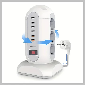 Prelungitor Rotativ 15-în-1 cu Multiple Ieșiri și Porturi USB – Alb WM1104434-F