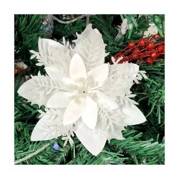 Set decorațiuni florale de Crăciun cu sclipici – 15 buc., alb, 14 cm – VT4955153-2