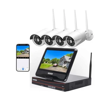 Sistem de securitate wireless cu 4 camere 4K, detector AI de mișcare umană și notificări prin e-mail