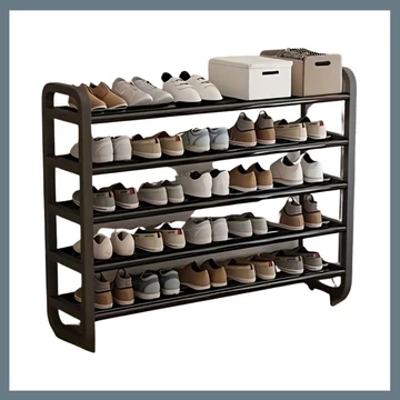 Raft deschis pentru pantofi cu 6 niveluri – negru, 75 × 73 cm YX1429869-2