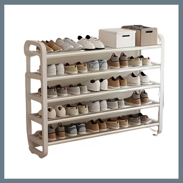 Raft deschis pentru pantofi cu 6 niveluri – alb, 75 × 73 cm YX1429869