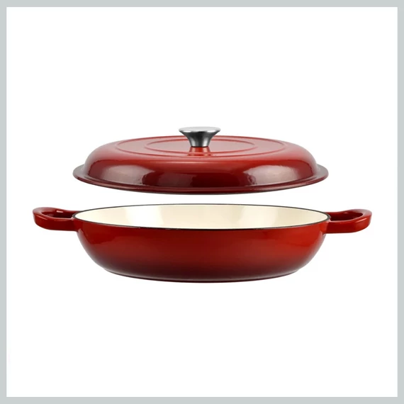 Perfect Home Tigaie din fontă emailată cu capac, 27 cm, roșie - 10133