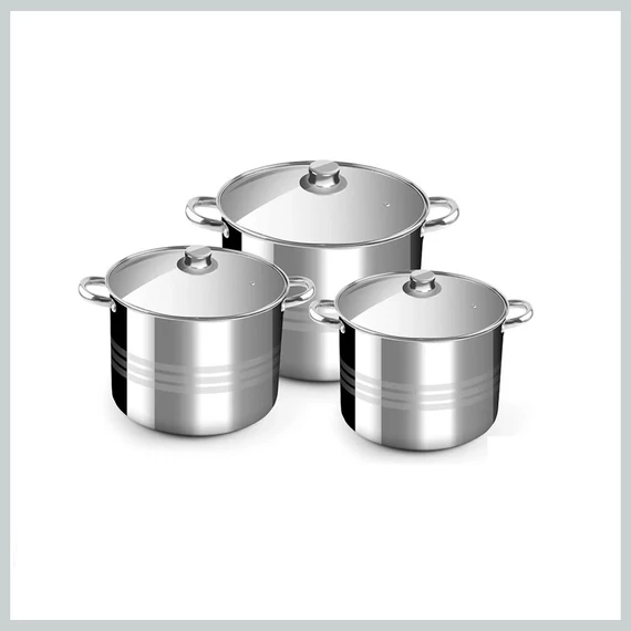 Perfect Home Set de oale din oțel inoxidabil / Set de cratițe cu capace de sticlă ~5/7/9 litri 10269