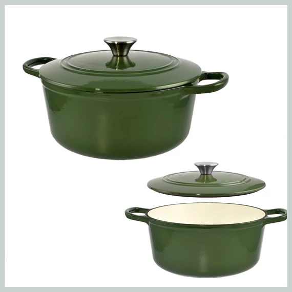Perfect Home Oală din fontă emailată cu capac, ~25x11 cm, 3,5 litri, verde – 11862