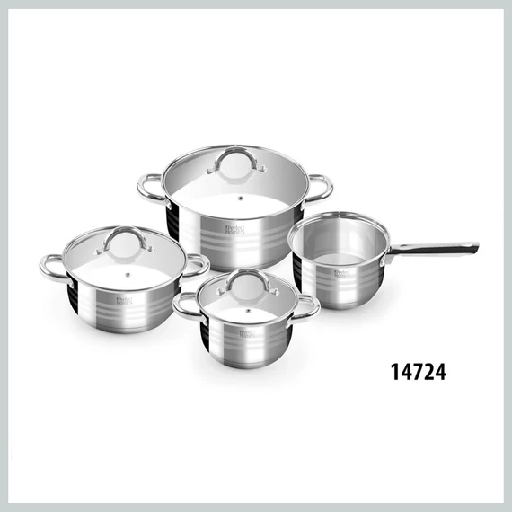 Perfect Home Diamond Set de vase din inox cu 12 piese, cu capace de sticlă 14726