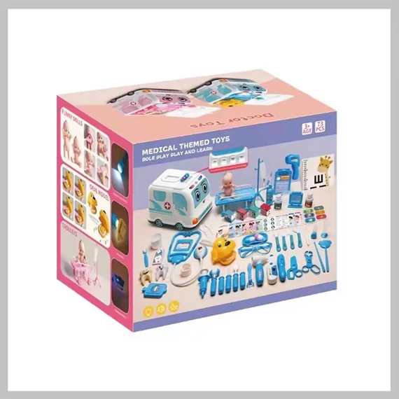 PROCART Set medical pentru copii, 73 de piese, stetoscop, seringă, ambulanță, lumini, sunete 839-023-BLUE