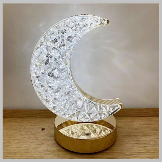 Lampa LED RGB în formă de semilună de cristal, 14 x 18 cm, PC-8208