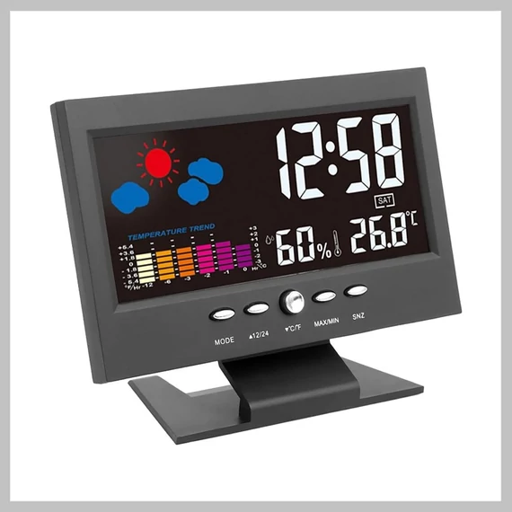 Ceas de birou digital cu termometru și stație meteo, ecran LCD 594192