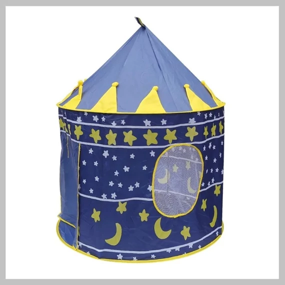 Cort pentru copii în formă de castel, cu model de stele și lună, 135x105 cm, albastru DGKT102BLUE