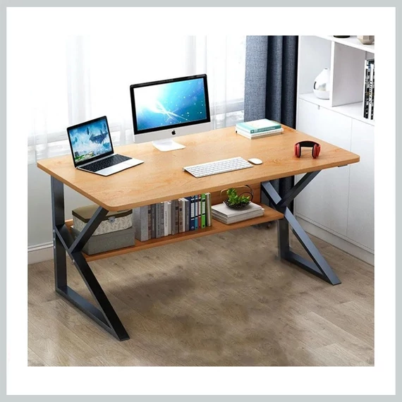 Masă de computer cu raft, lemn natur 80 x 40 cm, STL04BR