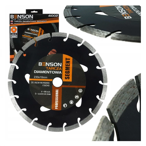 Benson Disc de Tăiere Diamantat pentru Beton, Pavaje și Piatră – 230 mm x 22,2 mm, Segmetat 41002
