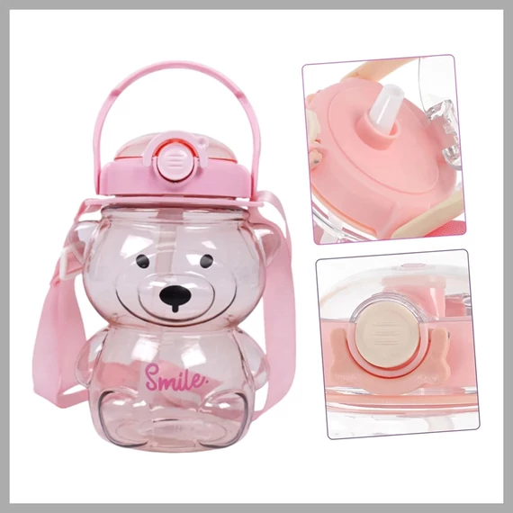 Sticlă de apă cu mâner – Urs roz 1000 ml BD27