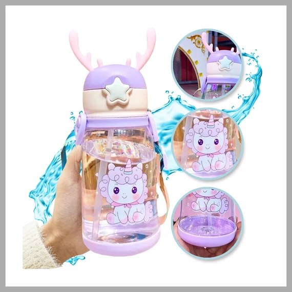 Sticlă de apă – Sticlă pentru copii cu pai 480 ml BD30FIO