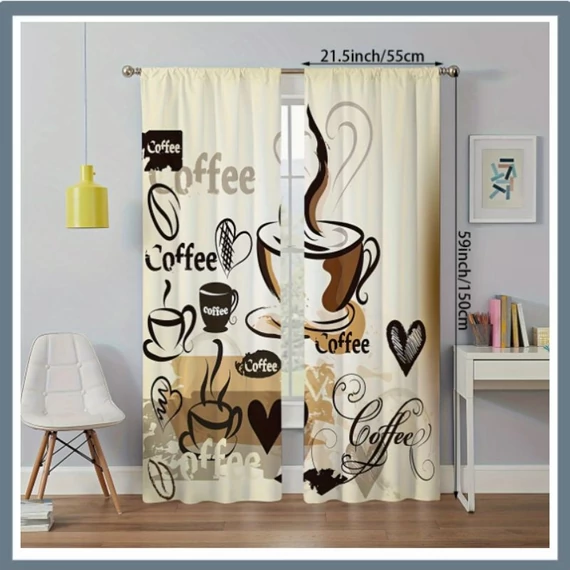Perdea decorativă cu tematică de cafea – 2 buc. LP97478
