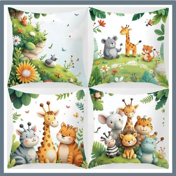 Set de huse de pernă cu design de animale din junglă, 4 bucăți, JN787245
