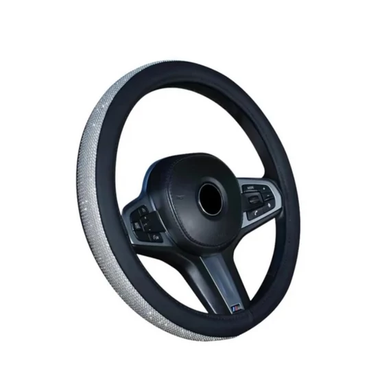 Husă pentru volan | cu strasuri | cu margine din piele gri | albastru | 38 cm SLH5943