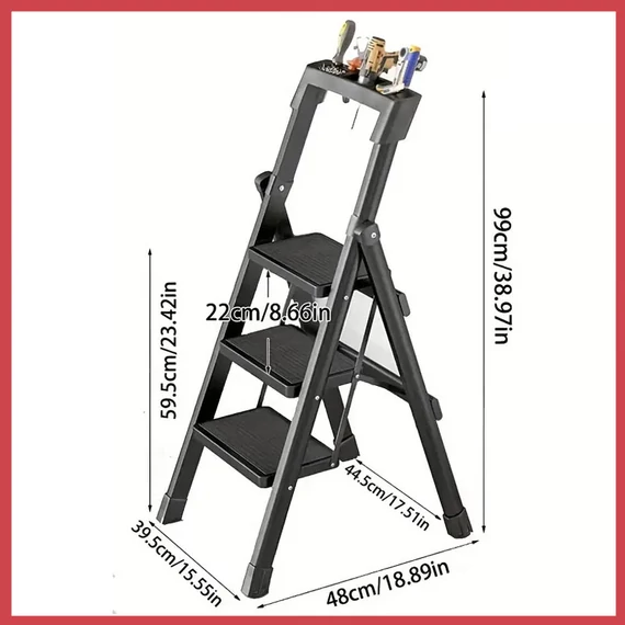 Scară pliabilă cu 3 trepte, structură din oțel LH1143365