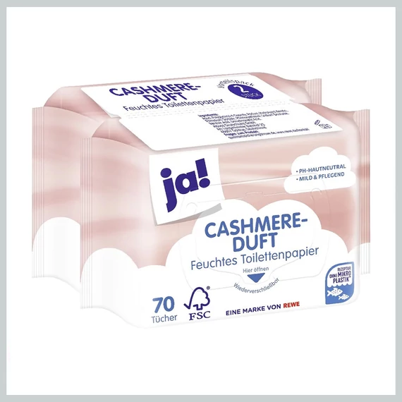 Șervețele umede ja! pentru toaletă cu parfum de cașmir, 70 bucăți × 2 pachete 7703825