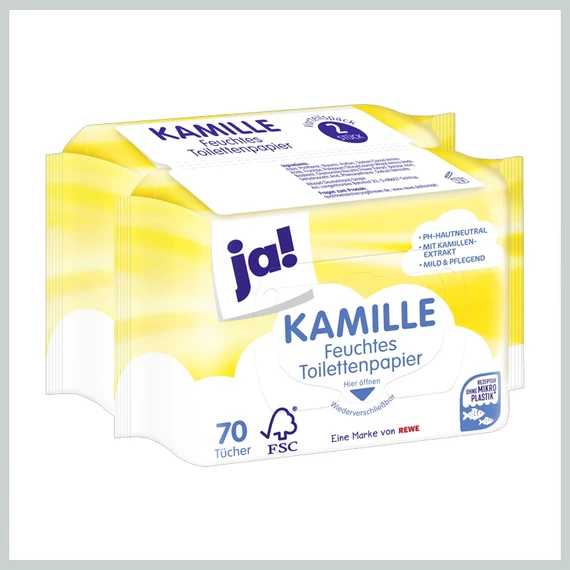 Șervețele umede ja! pentru toaletă cu extract de mușețel, 70 bucăți × 2 pachete 8379864