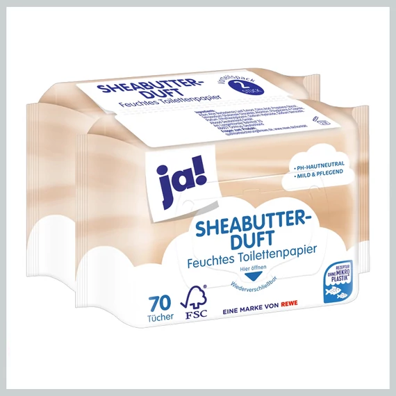 Șervețele umede ja! pentru toaletă cu parfum de unt de shea, 70 bucăți × 2 pachete 8906021