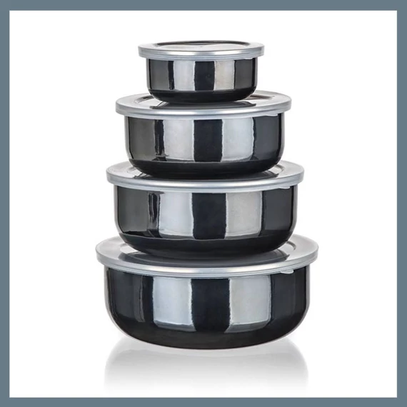 BANQUET Set de boluri emailate negre, 8 piese 13823471