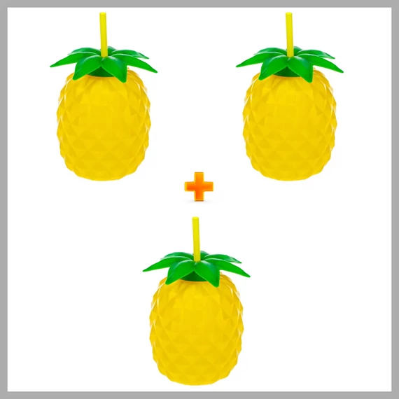 Set 2+1 Sticle din plastic cu pai BANQUET, model ANANAS, 880 ml