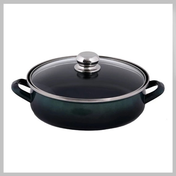 Tigaie Platinum cu mânere și capac de sticlă, teflon, 28 cm – 4,25 litri – verde metalizat 5991559923511