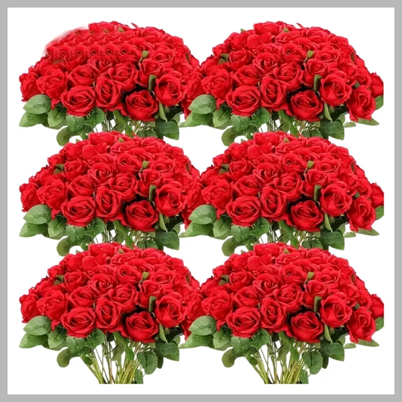 60 bucăți trandafiri artificiali cu tulpină – roșu – GA2072486-b