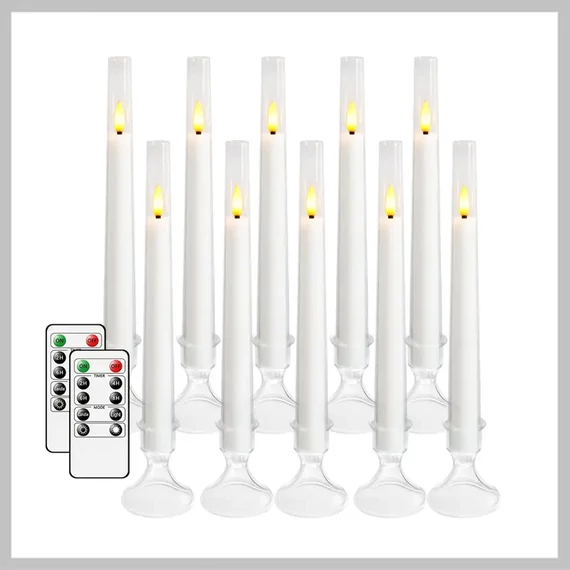 Set de 10 lumânări decorative fără flacără cu telecomandă și suport – ALB – PX879351-3
