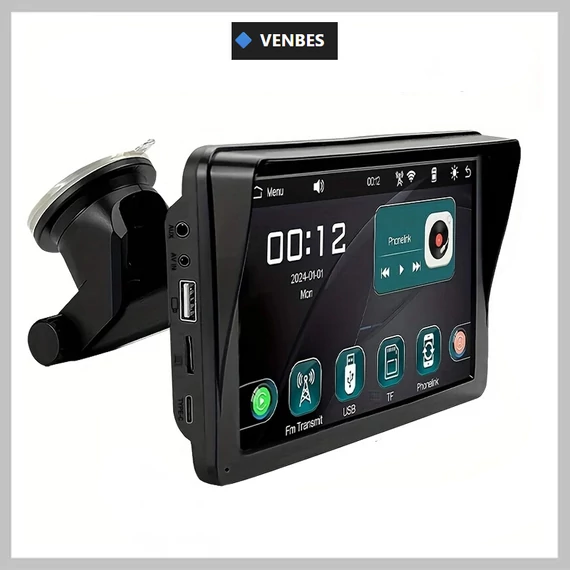 Multimedia auto VENBES 7" cu CarPlay & Android Auto – Ecran tactil, MirrorLink, conexiune wireless – 12–24V