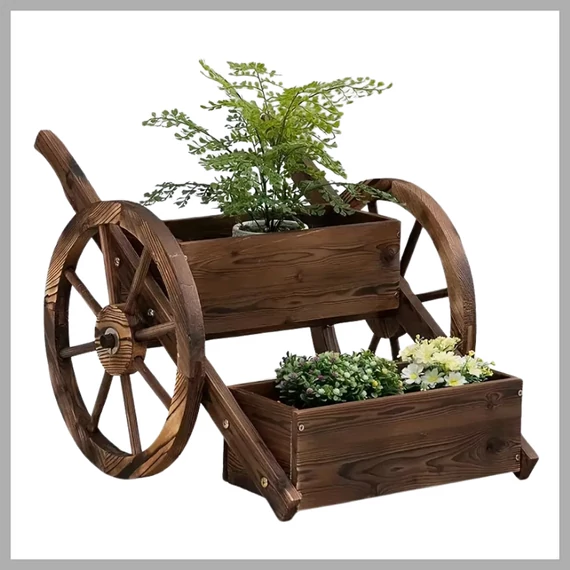 Căruță decorativă din lemn pentru flori XQ1448040