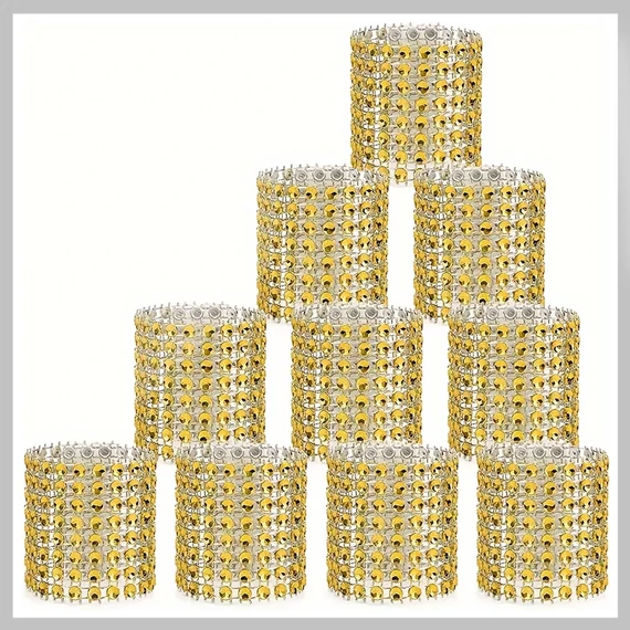 Set 50 inele elegante pentru șervețele cu strasuri – Auriu BV34954