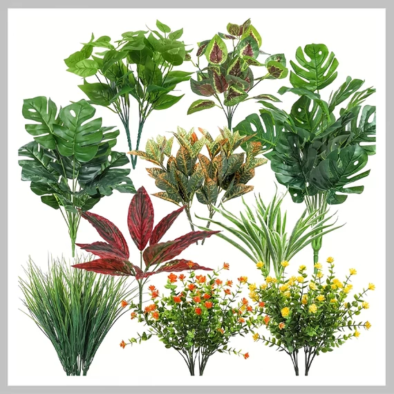 Set de 18 Plante Artificiale Tropicale – Rezistente la UV, Colorate și Realiste BP1273684