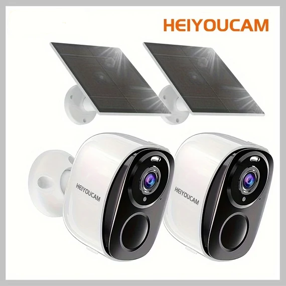 HEIYOUCAM Set 2 Camere de Supraveghere pentru Exterior cu Încărcare Solară – Wireless BV137826