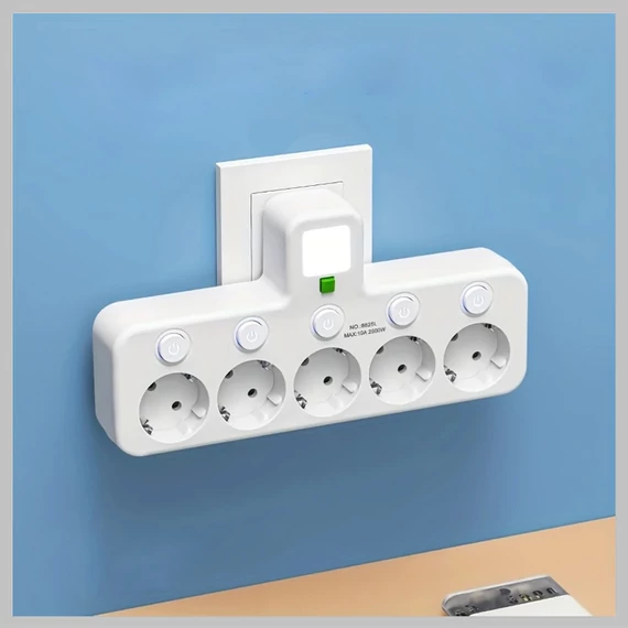 Adaptor de Priză cu 5 Ieșiri pentru Perete, cu Lumină de Veghe EF1778382
