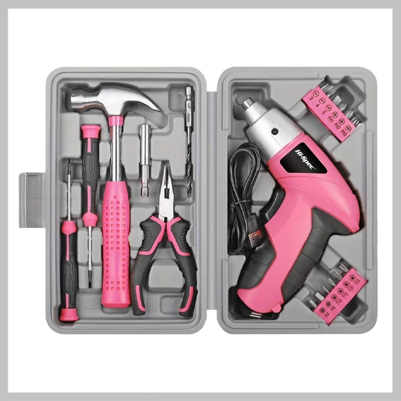 Set Compact de Scule Electrice 3.6V cu Cutie de Depozitare – Roz LR666726-P