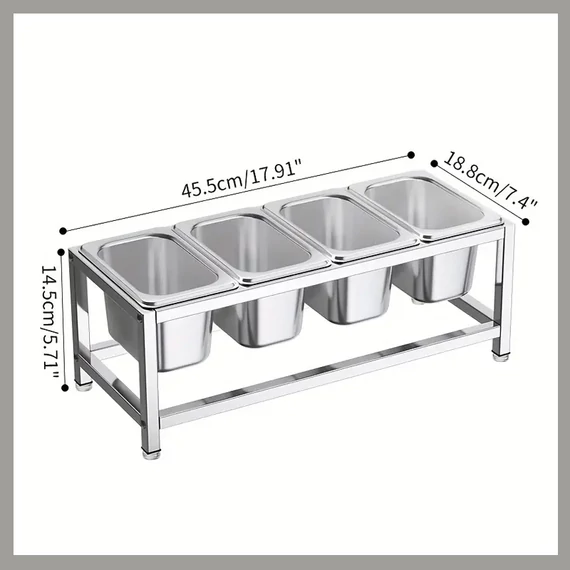 Set 4 Tăvi GN din Oțel Inoxidabil cu Suport – Dimensiune Gastronorm 1/6 TY92653