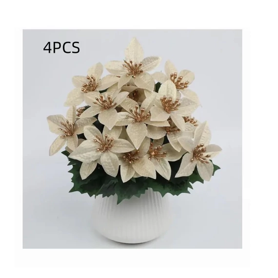 Buchet artificial de Crăciun cu floare Poinsettia – 4 buc., auriu – AQ6149178