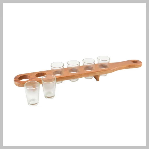 Set din lemn pentru servirea pălincii – 6 piese – 72010