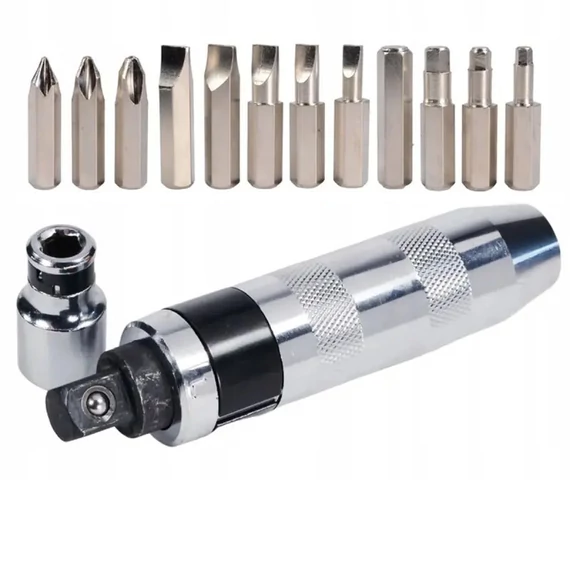 Set de șurubelniță cu impact BLACK, cu biți și capete de biți din crom-vanadiu, în cutie metalică – 28801