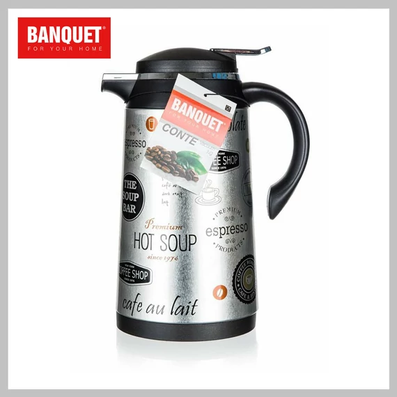 Termos BANQUET din oțel inoxidabil CONTE 1 l, cu inserție de sticlă, decor Coffee 48786115