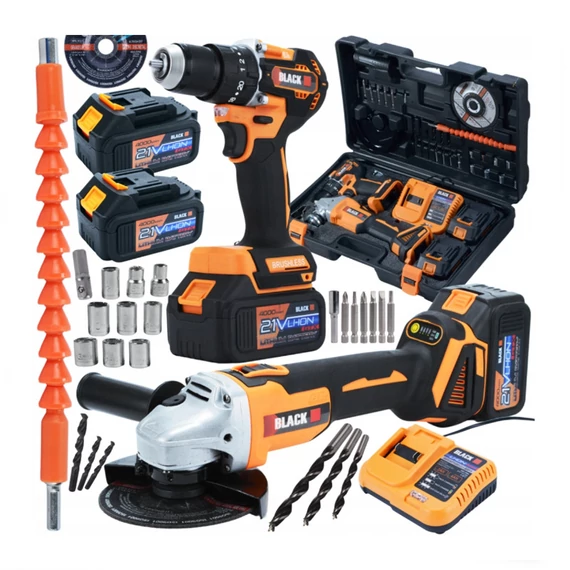 Set BLACK de unelte fără fir 2-în-1 – Polizor unghiular și bormașină cu percuție, 2x 4Ah, 21V 53746
