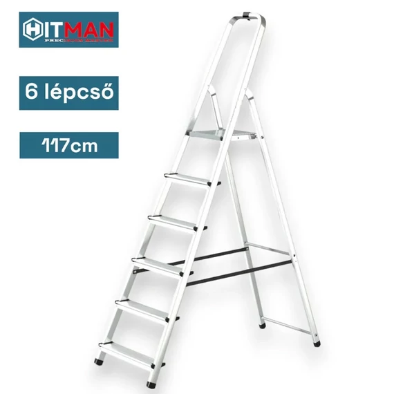 Hitman HT-NIL-6484 Scară din aluminiu cu o singură față, 117 cm înălțime, 6 trepte, 125 kg HT-NIL-6484