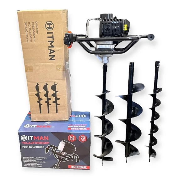 Hitman HT-ED76MAX Motocultor pe benzină 6.5 CP 73cc cu 3 burghiuri (100mm, 150mm, 200mm) HTED76MAX